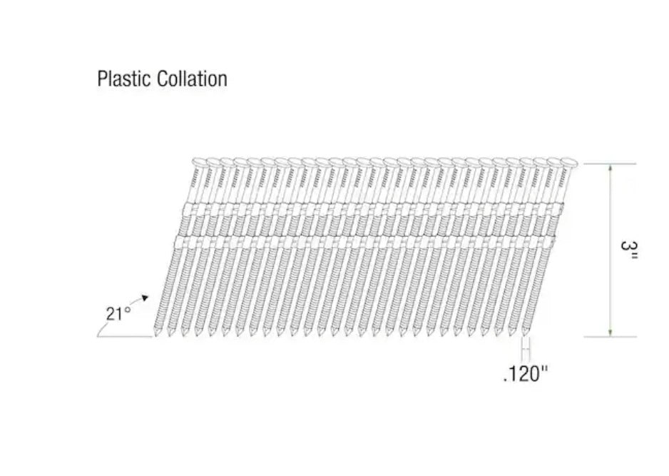 Grip-Rite 3 in. x 0.120 in. 21° Plastic Collated Exterior Galvanized Ring Shank Framing Nails 4000 per Box
