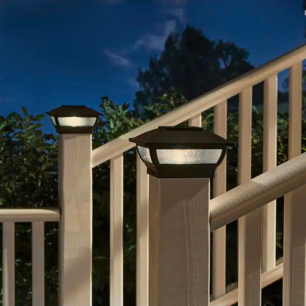 Hampton Bay
4 x 4 or 6 x 6 Black Integrated LED Outdoor Solar Deck Post Cap Light (2-Pack)