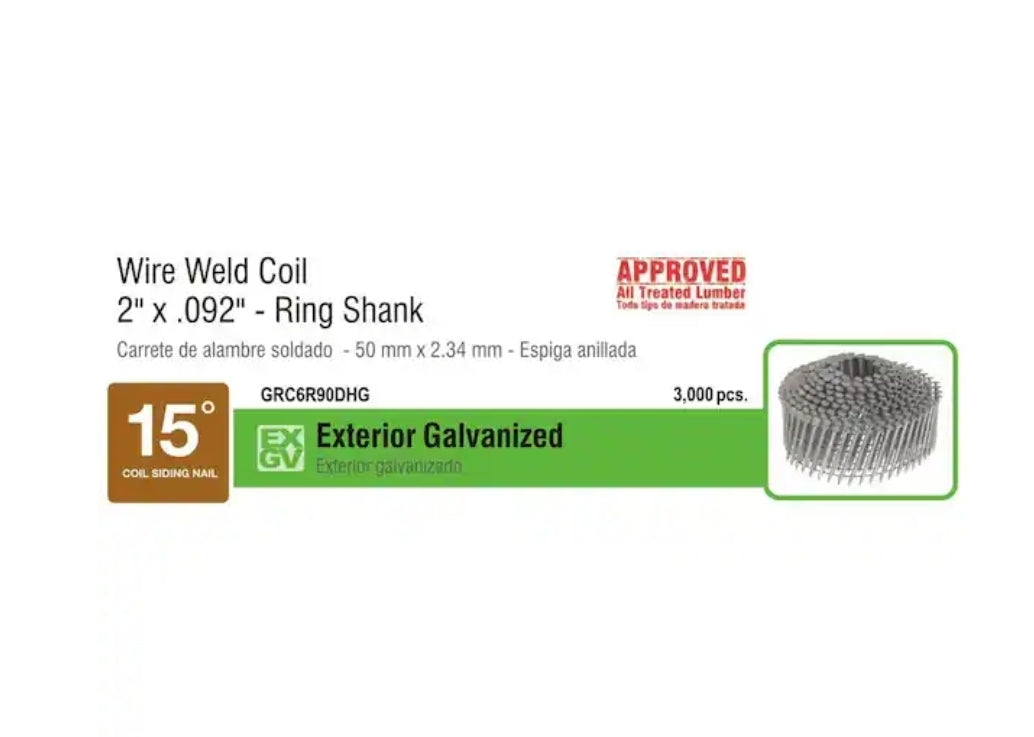 Grip- Rite 2 in. x 0.092 in. 15° Exterior Galvanized Wire Collated Ring Shank Nails 3000 per Box