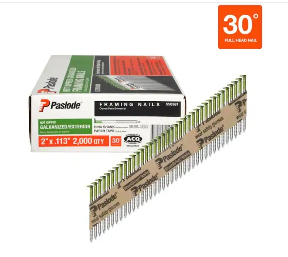 Paslode 2 In. X 0 113 Gauge 30 Degree Galvanized Ring Shank Paper Tape Framing Nails 2 000 Per Box