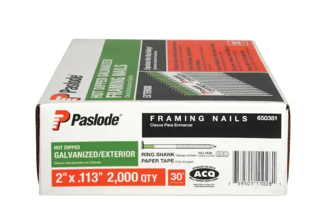 Paslode 2 In. X 0 113 Gauge 30 Degree Galvanized Ring Shank Paper Tape Framing Nails 2 000 Per Box