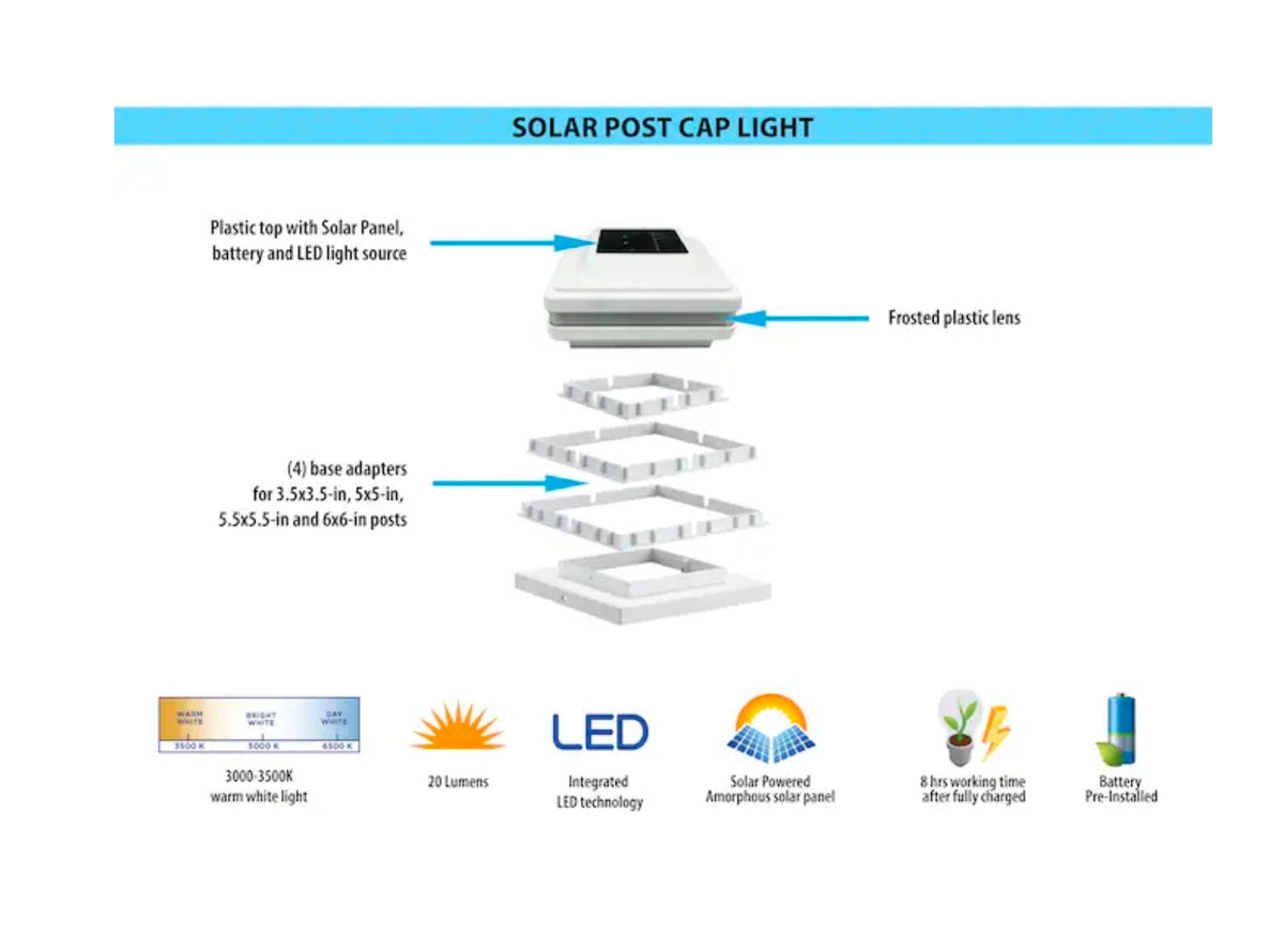 Harbor Breeze Solar 4-in x 4-in White LED Outdoor Post Cap Light 2 -Pack