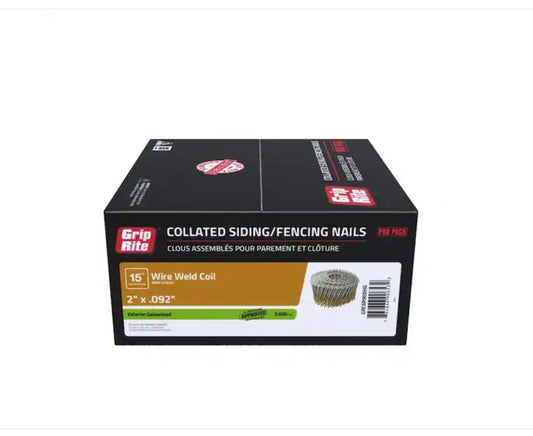 Grip- Rite 2 in. x 0.092 in. 15° Exterior Galvanized Wire Collated Ring Shank Nails 3000 per Box